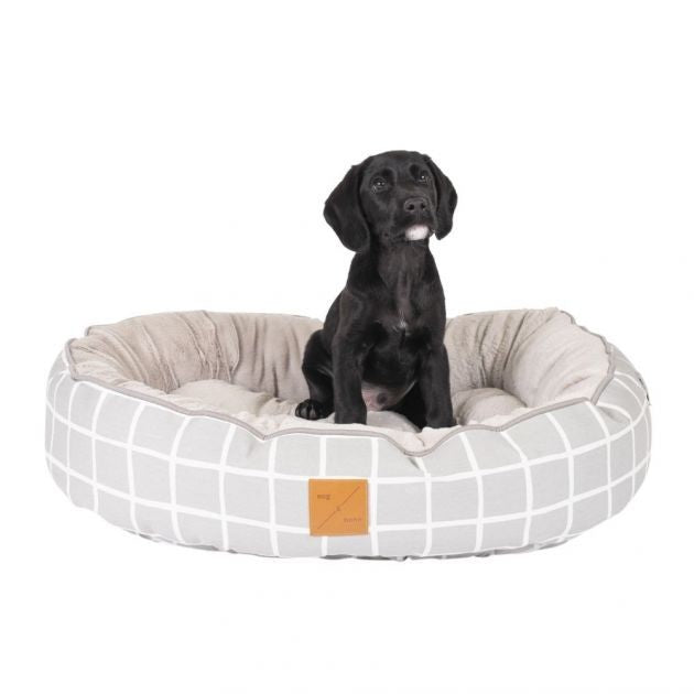 MOG & BONE GREY CHECK DOG BED