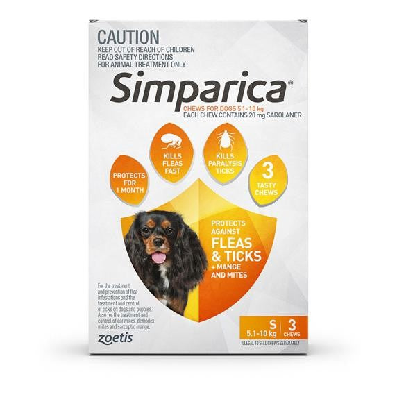 SIMPARICA FLEA, TICK AND MITE CHEWS FOR DOGS 5.1-10KG